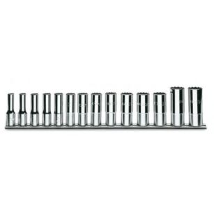 Zestaw 14-stu nasadek 3/8" dwunastokątnych długich na szynie BETA 910BL/SB14